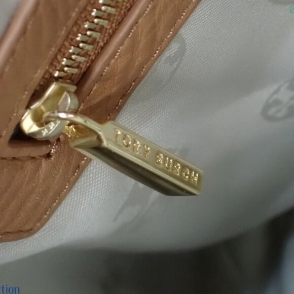 Tory Burch Amanda Logo Flap Zip Tote Shoulder Bag Camel Leather - Picture 9 of 9